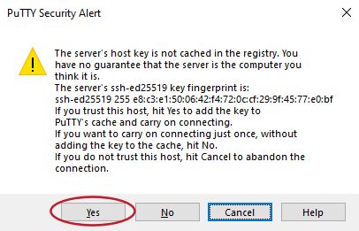 Accepting the VPS public key into your Putty cache