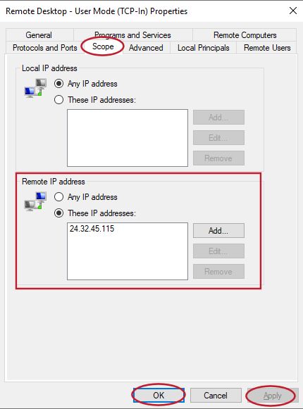 Editing the scope tab to restrict VPS access by IP address
